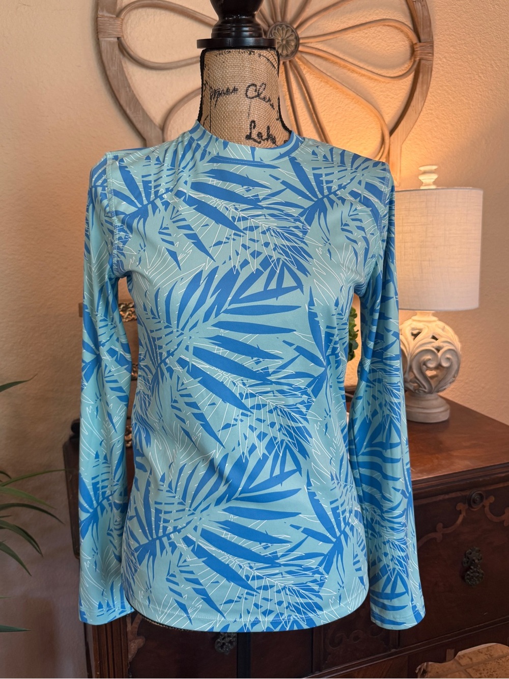 Salt Life Blue Tropical Palm Print Swim Shirt